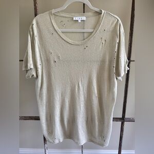 IRO Distressed Short Sleeve Tee in Light Creamy beige